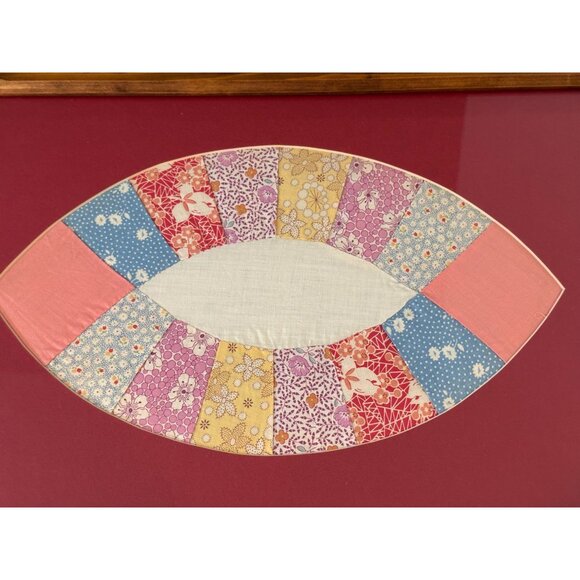 Two Quilting Squares Double Wedding Ring Blocks Pattern Wooden Framed Matted - Picture 5 of 14